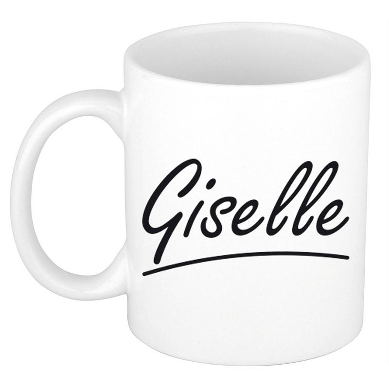 Foto van Naam cadeau mok / beker giselle met sierlijke letters 300 ml - naam mokken