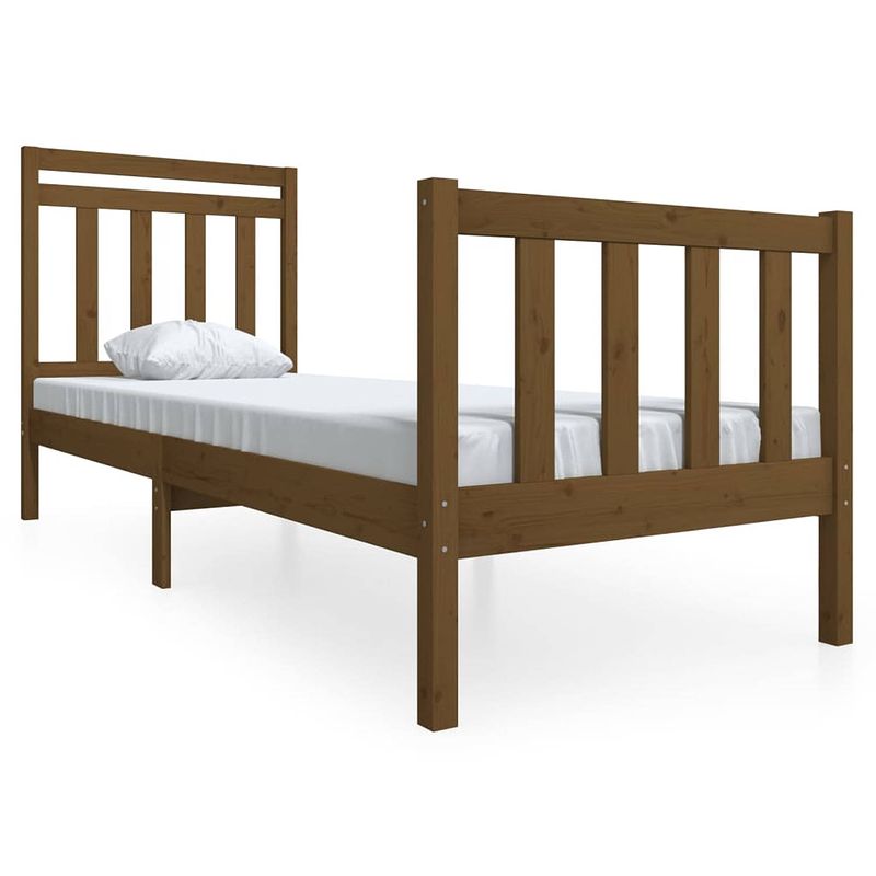 Foto van The living store bedframe - grenenhout - 195.5 x 81 x 100 cm - 75 x 190 cm - honingbruin