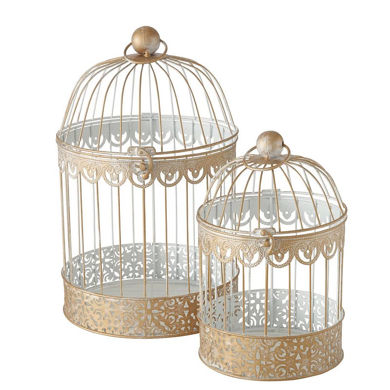 Foto van 2x home decoratie vogelkooien set goud 30 en 40 cm - deco vogelkooien