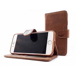 Foto van Apple iphone 12 pro - bronzed brown leren portemonnee hoesje - lederen wallet case tpu meegekleurde binnenkant- book