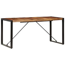 Foto van The living store houten eettafel industriële stijl - 160x80x75 cm - sheeshamhout - bruin/zwart