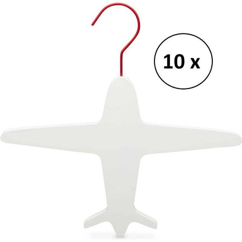 Foto van Relaxwonen - kinder kledinghangers - set van 10 - wit - vliegtuig hanger - extra stevig