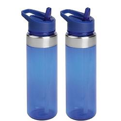 Foto van 2x blauwe drinkflessen/waterflessen 650 ml - drinkflessen