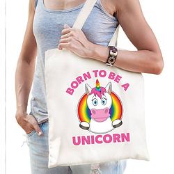 Foto van Born to be a unicorn regenboog / lhbt katoenen tas wit voor volwassenen - feest boodschappentassen