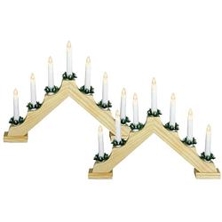 Foto van Set van 2x stuks kaarsenbrug van hout met led verlichting 39,5 x 5 x 31 cm - kerstverlichting figuur