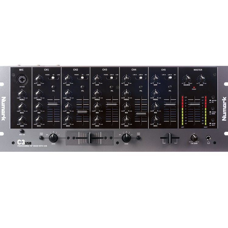 Foto van Numark c3 usb 19 inch 5 kanaals dj usb mixer