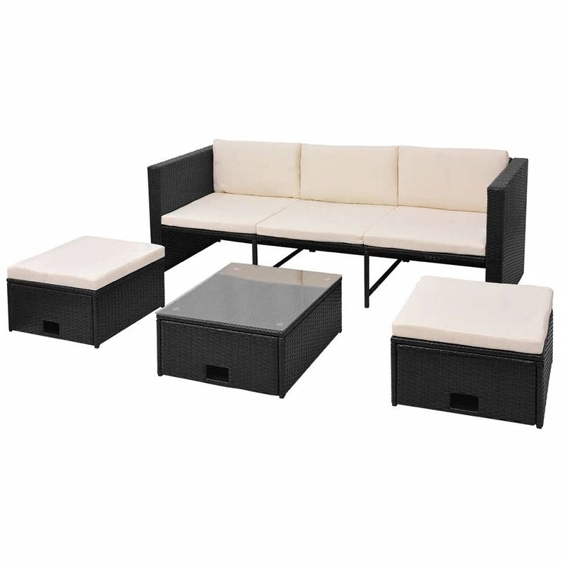 Foto van Infiori 4-delige loungeset met kussens poly rattan zwart