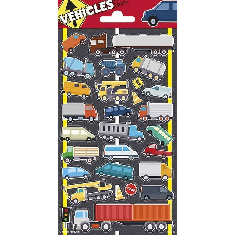 Foto van Funny products stickervel vehicles jongens papier 28 stuks