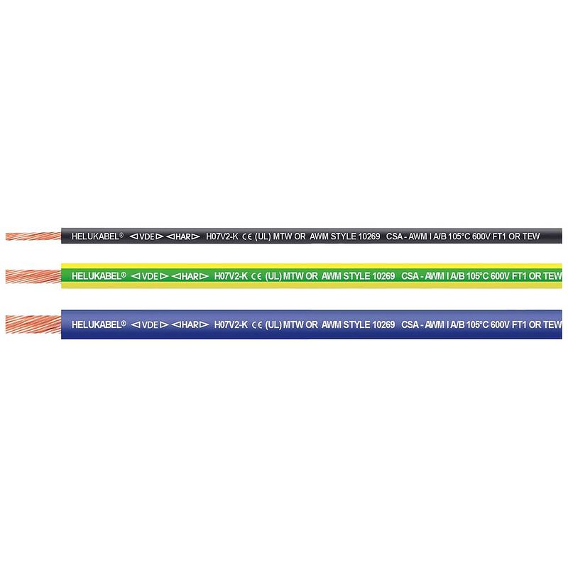 Foto van Helukabel 69857-305 draad h07v2-k 1 x 1.50 mm² blauw, oranje 305 m