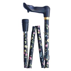 Foto van Classic canes opvouwbare wandelstok - zwart - bloemen - linkshandig - ergonomisch handvat - lengte 80 - 90 cm