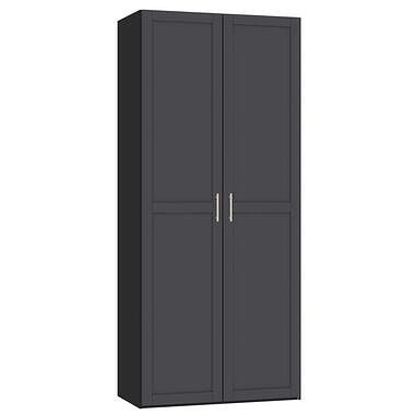 Foto van Stock kledingkast 2-deurs - zwart/antraciet - 236x101,9x56,5 cm - leen bakker