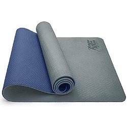 Foto van Yogamat grijs-donkerblauw, fitnessmat,, gymnastiekmat pilatesmat, sportmat, 183 x 61 x 0,6 cm