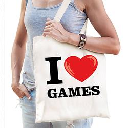 Foto van Katoenen tasje i love games wit voor dames en heren - feest boodschappentassen