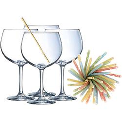 Foto van Cocktail set van 6x gin tonic glazen en 100x duurzame rietjes - 700 ml - cocktailglazen