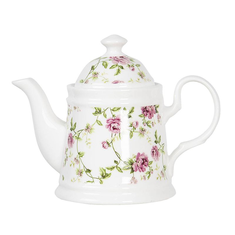 Foto van Haes deco - chinese theepot - porselein - roze bloemen - theepot 600 ml - traditioneel theeservies, theekan