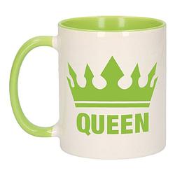 Foto van Cadeau queen mok/ beker groen wit 300 ml - feest mokken