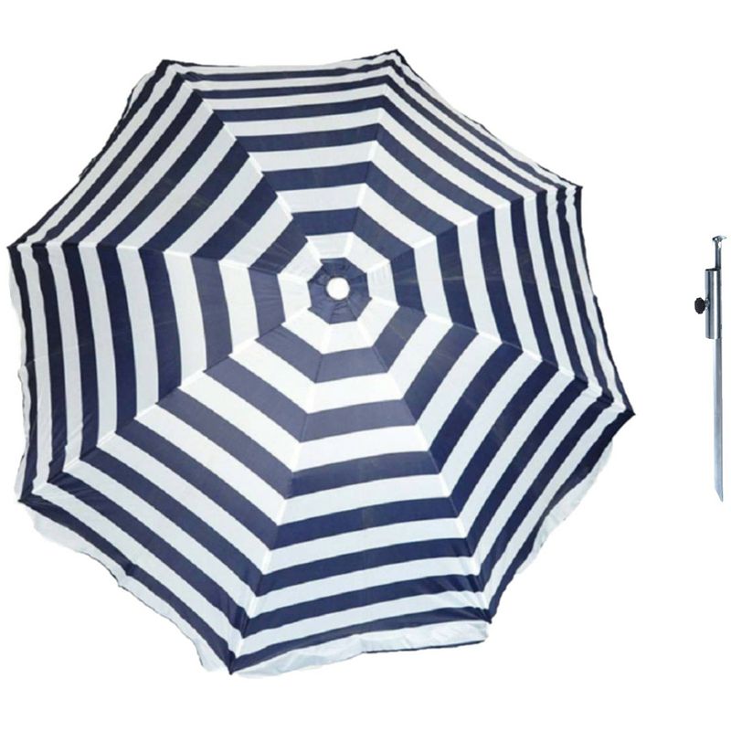 Foto van Parasol - blauw/wit - d120 cm - incl. draagtas - parasolharing - 49 cm - parasols