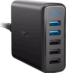 Foto van Anker powerport speed oplader 5 usb poorten 18w quick charge 3.0 zwart