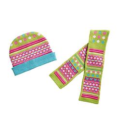Foto van Heless poppenkleding muts en sjaal groen/roze 28-35 cm