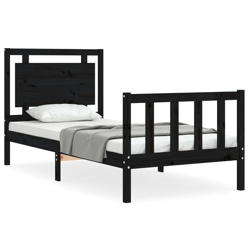 Foto van The living store bedframe massief grenenhout - zwart - 205.5 x 105.5 x 100 cm - multiplex lattenbodem - functioneel