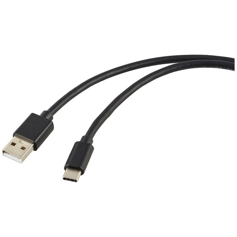 Foto van Renkforce usb-laadkabel usb 2.0 usb-a stekker, usb-c stekker 1.80 m zwart pvc-mantel rf-5771532