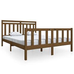 Foto van The living store bedframe massief grenenhout - honingbruin - 205.5 x 166 x 100 cm - geschikt voor matras 160 x 200 cm -