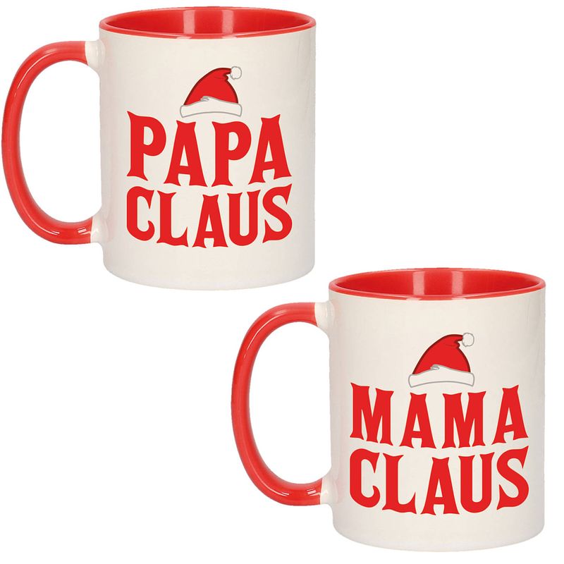 Foto van Papa en mama claus koffiemokken / bekers kerstcadeau vader/moeder 300 ml - bekers