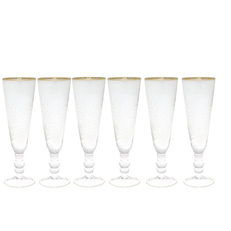 Foto van 6x champagneglazen set met gravering en gouden rand van greengate - handgemaakt (6 x 20 cm)