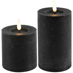 Foto van Led kaarsen/stompkaarsen - set 2x - zwart - d7,5 x h8 en h12,5 cm - timer - led kaarsen