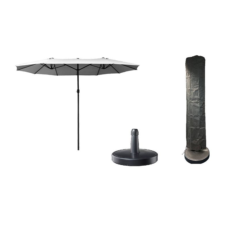 Foto van 4gardenz® xl duo parasol 460x270x245 cm met hoes en voet - grijs