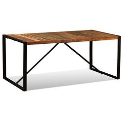 Foto van The living store houten eettafel - industriële stijl - 180 x 90 x 76 cm - gerecycled hout en staal