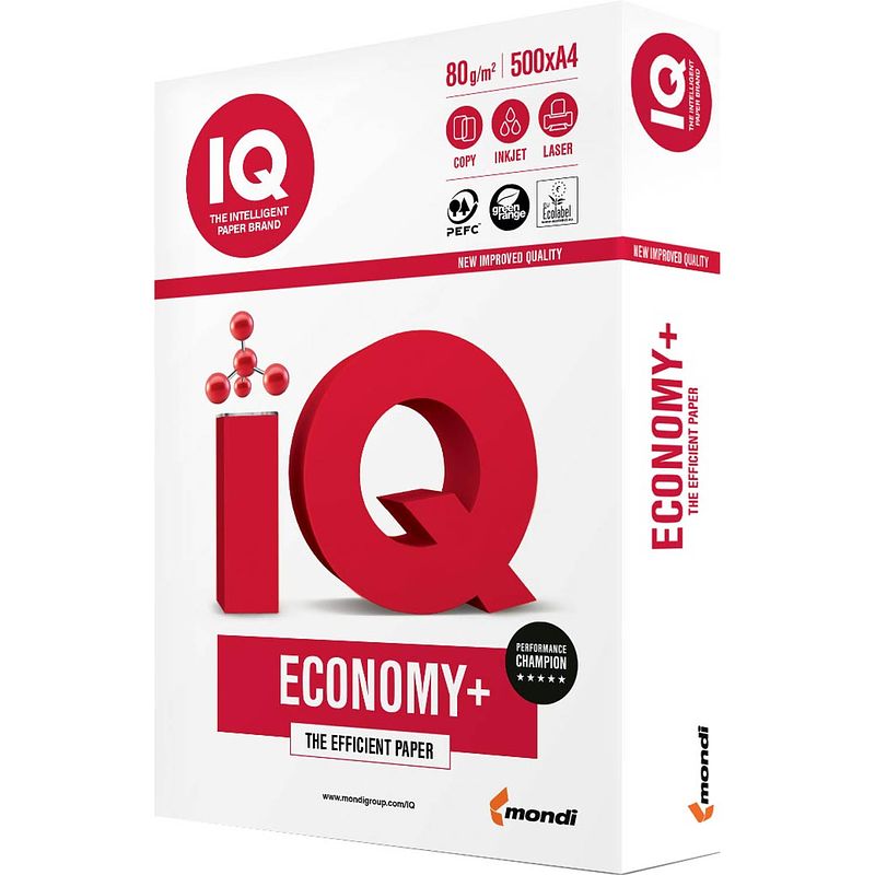 Foto van Iq economy+ printpapier ft a3, 80 g, pak van 500 vel 5 stuks