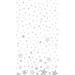Foto van Kerst thema tafellaken/tafelkleed wit/zilver sterren 138 x 220 cm - kerstdiner tafeldecoratie versieringen