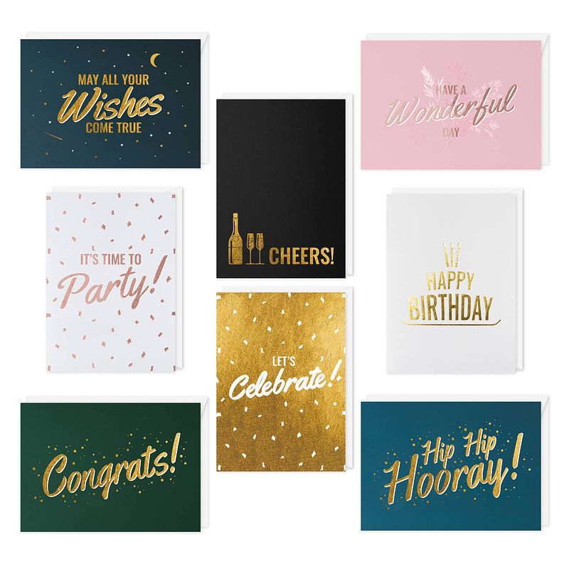 Foto van Fissaly® 48 stuks luxe wenskaarten & verjaardagskaarten set met enveloppen - verjaardag kaarten box - felicitatiekaarten