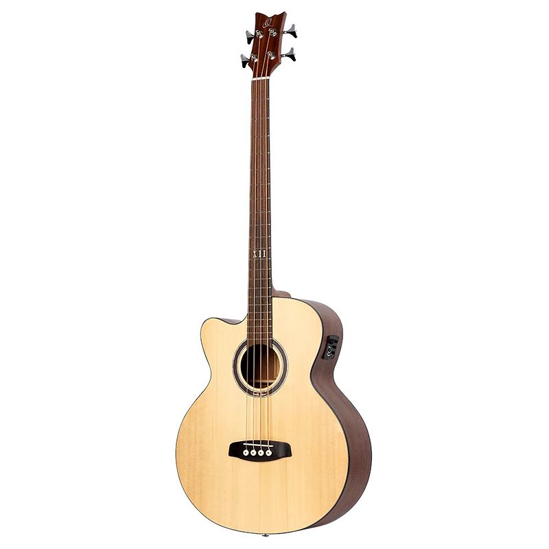 Foto van Ortega d538-4-l deep series 5 acoustic bass natural linkshandige elektrisch-akoestische bas