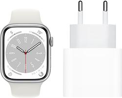 Foto van Apple watch series 8 41mm zilver aluminium witte sportband + oplader