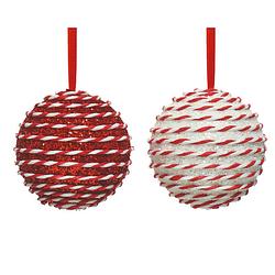 Foto van Kerstbal foam hang d10 cm rd/wit a2