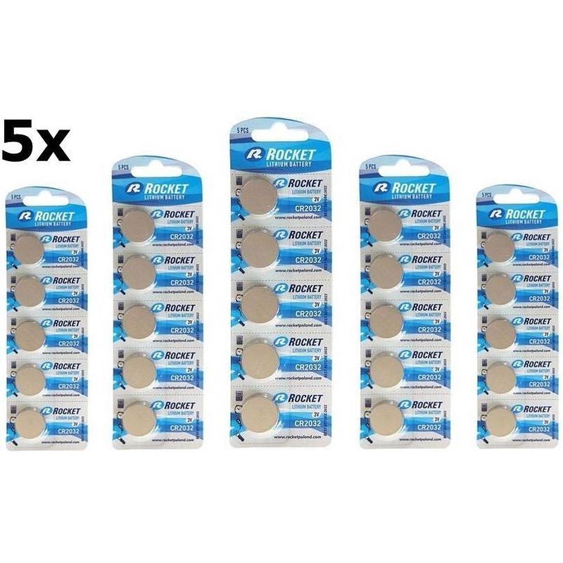 Foto van 25 stuks (5 blisters a 5st) - rocket cr2032 3v lithium batterij