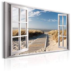 Foto van Artgeist window view of the beach canvas schilderij 120x80cm