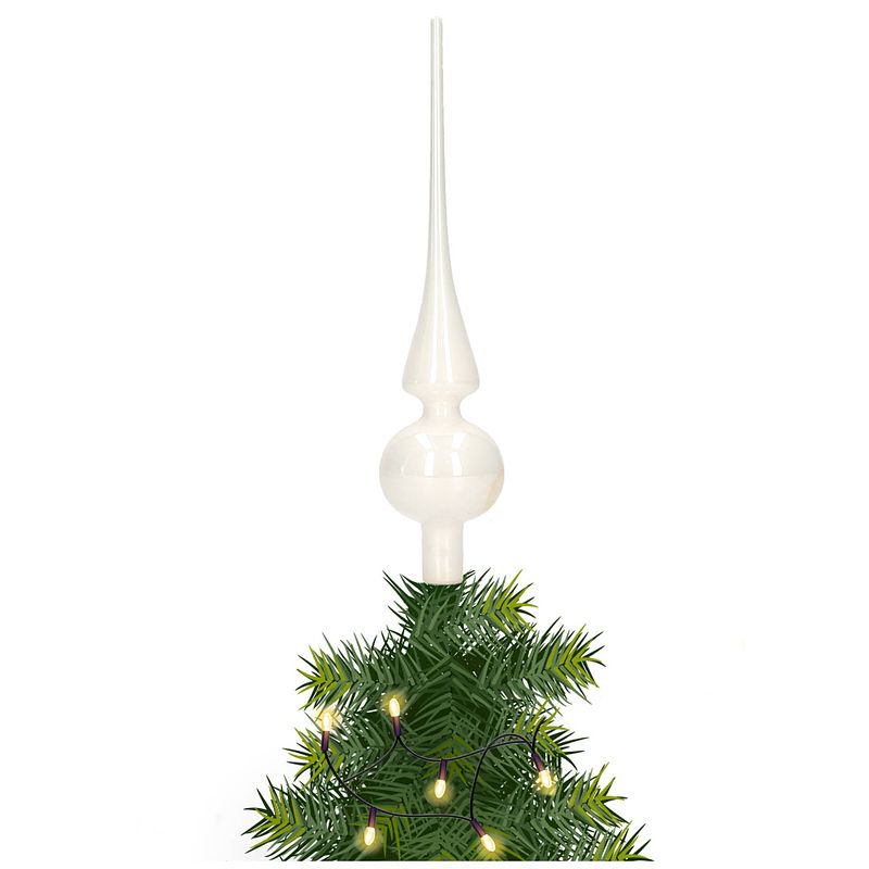 Foto van Glazen kerstboom piek/topper wit glans 26 cm - kerstboompieken