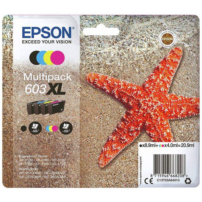 Foto van Epson cartridge multipack zwart + kleur (4 stuks)