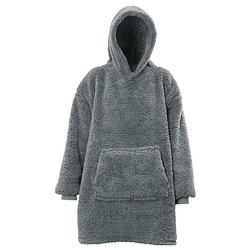 Foto van Hoodie - oversized hoodie - teddy stof - deken met mouwen - donker grijs - one size - super zacht