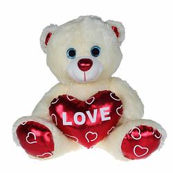 Foto van Pluche knuffelbeer met wit/rood valentijn love hartje 20 cm - knuffelberen