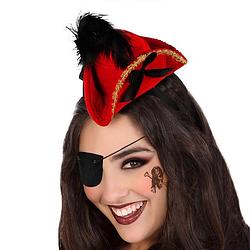 Foto van Atosa verkleed diadeem mini hoedje - zwart/rood - meisjes/dames - piraten thema - verkleedhoofddeksels