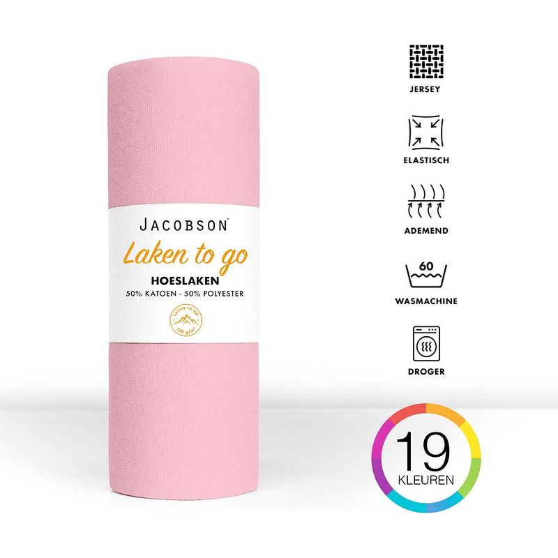 Foto van Jacobson - hoeslaken - 200x200cm - jersey katoen - tot 23cm matrasdikte - roze