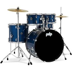 Foto van Pdp drums center stage rock royal blue sparkle 5d. drumstel met bekkens en hardware