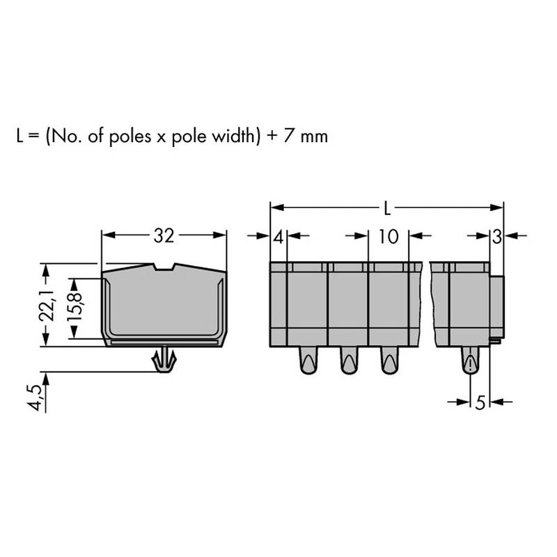 Foto van Wago 264-254 klemstrook 10 mm spanveer toewijzing: l grijs 50 stuk(s)