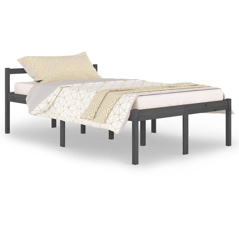 Foto van The living store bedframe - houten bedframe - slaapkamermeubels - afmeting 205.5 x 125.5 x 70.5 cm - grijs