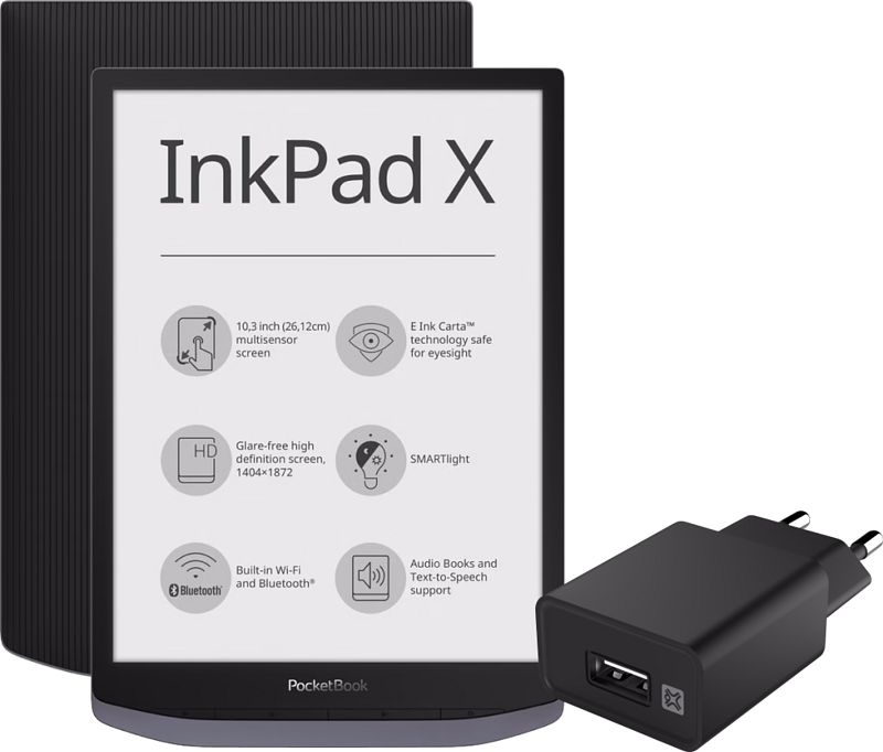 Foto van Pocketbook inkpad x + xtrememac oplader met usb a poort 12w zwart