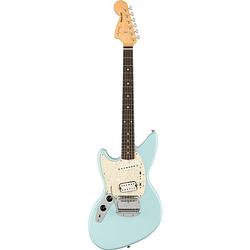 Foto van Fender kurt cobain jag-stang lh rw sonic blue elektrische gitaar met deluxe gigbag